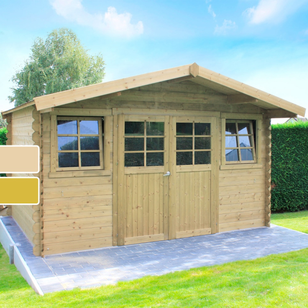 Abri de jardin en bois DOLE | 388 x 298 cm | Bois brut ou autoclave | 28 mm d'épaisseur