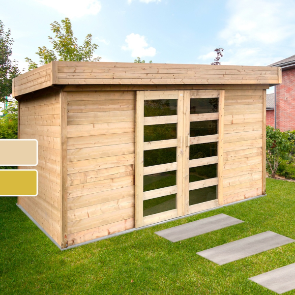Abri de jardin en bois STOCKHOLM | 363 x 245 cm | Bois brut ou autoclave | 28 mm d'épaisseur