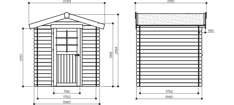 Abri de jardin en bois ESSEN | 198 x 198 cm | Bois brut | 19 mm d'épaisseur