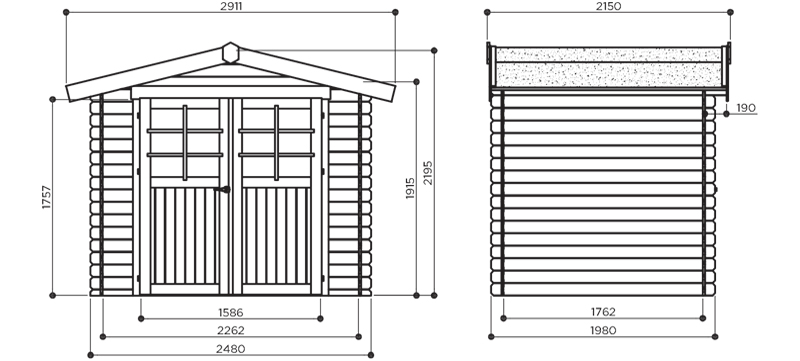Abri de jardin en bois DRESDEN | 248 x 198 cm | Bois brut | 19 mm d'épaisseur