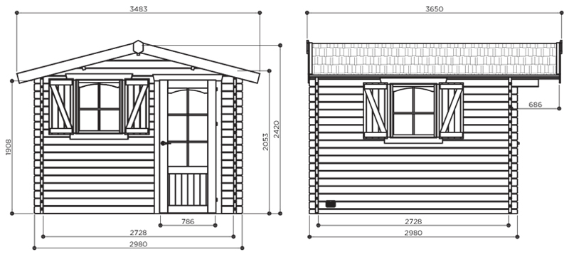 Abri de jardin en bois SERVOZ | 298 x 298 cm | Bois brut | 40 mm d'épaisseur