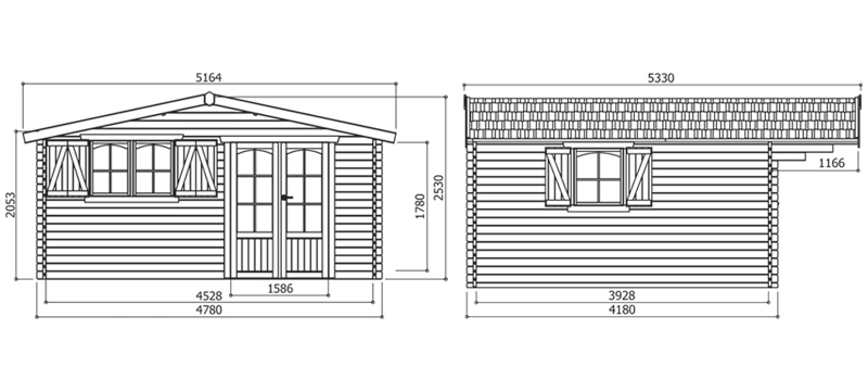 Abri de jardin en bois CHAMBERY | 478 x 418 cm | Bois brut ou autoclave | 40 mm d'épaisseur