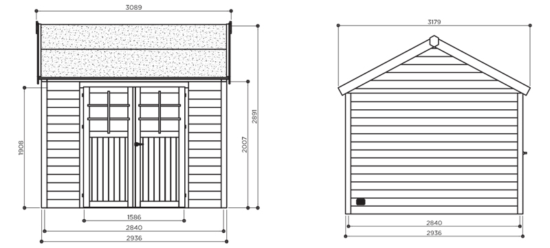 Abri de jardin en bois ANNEUX | 296 x 296 cm | Bois autoclave | 19 mm d'épaisseur