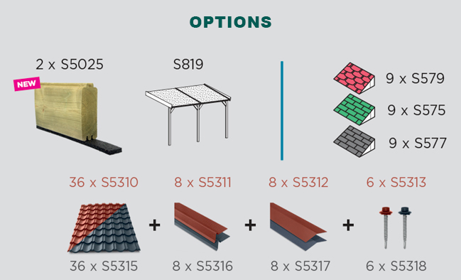 Abri de jardin en bois CAMBRAI | 296 x 296 cm + Auvent 396 cm  | Bois autoclave | 19 mm d'épaisseur