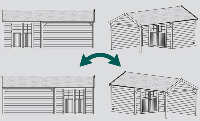 Abri de jardin en bois CAMBRAI | 296 x 296 cm + Auvent 396 cm  | Bois autoclave | 19 mm d'épaisseur