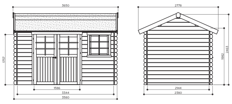 Abri de jardin en bois ARLES | 358 x 238 cm | Bois brut | 28 mm d'épaisseur