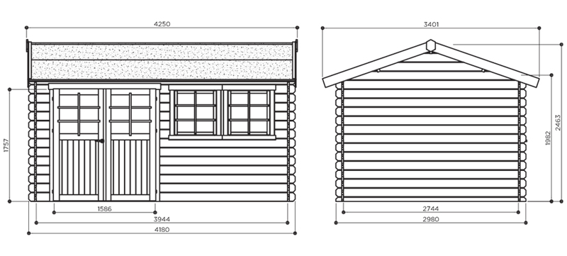 Abri de jardin en bois LUNEL | 418 x 298 cm | Bois brut | 28 mm d'épaisseur