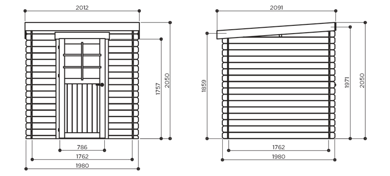 Abri de jardin en bois PASSAU | 198 x 198 cm | Bois brut | 19 mm d'épaisseur