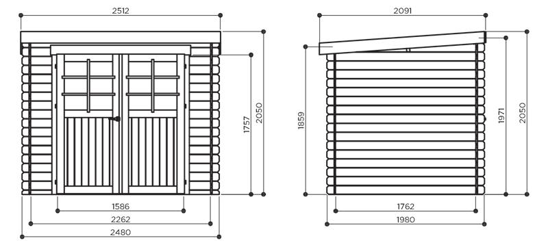 Abri de jardin en bois STENDAL | 248 x 198 cm | Bois brut | 19 mm d'épaisseur