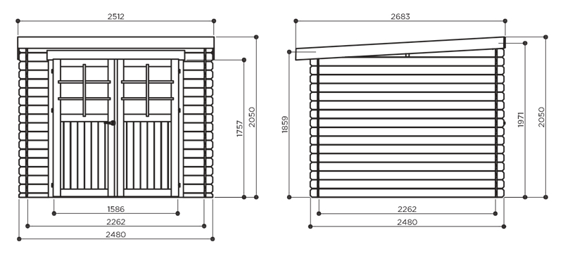 Abri de jardin en bois HOF | 248 x 248 cm | Bois brut | 19 mm d'épaisseur