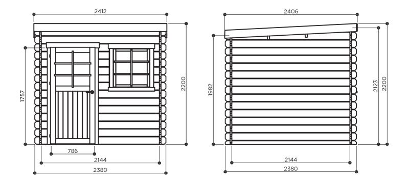 Abri de jardin en bois NEVERS | 238 x 238 cm | Bois brut ou autoclave | 28 mm d'épaisseur