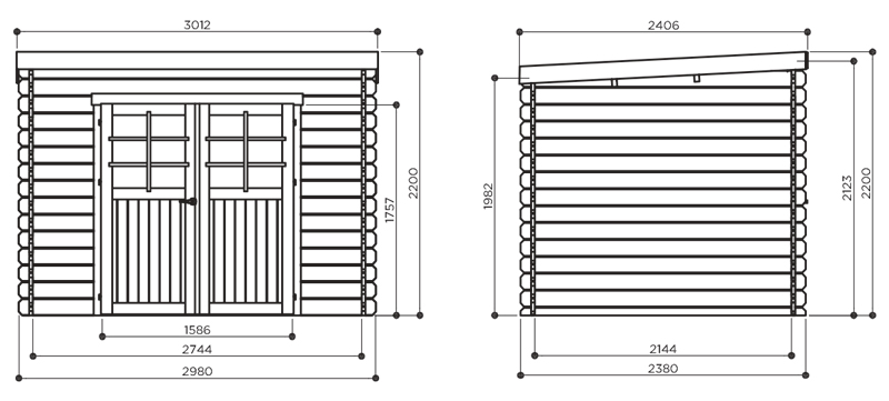 Abri de jardin en bois RIOM | 298 x 238 cm | Bois brut ou autoclave | 28 mm d'épaisseur
