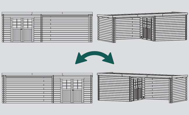 Abri de jardin en bois ROHAN | 298 x 298 + Auvent 364cm | Bois brut ou autoclave | 28 mm d'épaisseur