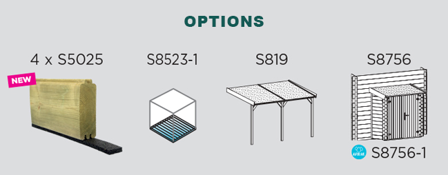 Abri de jardin en bois ROHAN | 298 x 298 + Auvent 364cm | Bois brut ou autoclave | 28 mm d'épaisseur