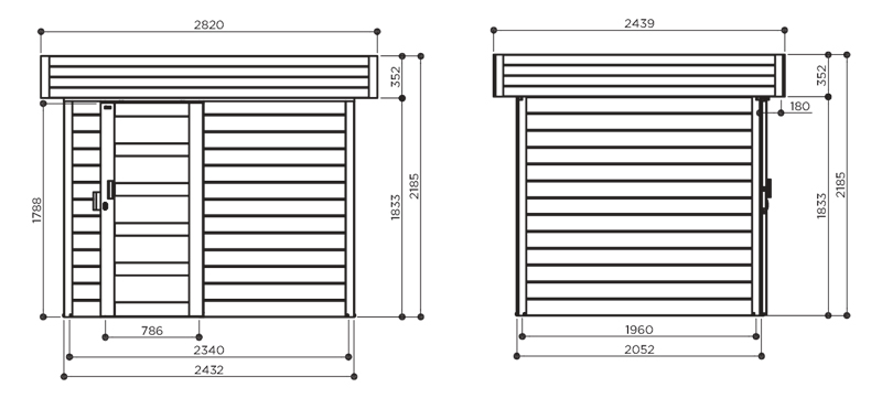 Abri de jardin en bois BERGEN | 243 x 205 cm | Bois brut | 28 mm d'épaisseur