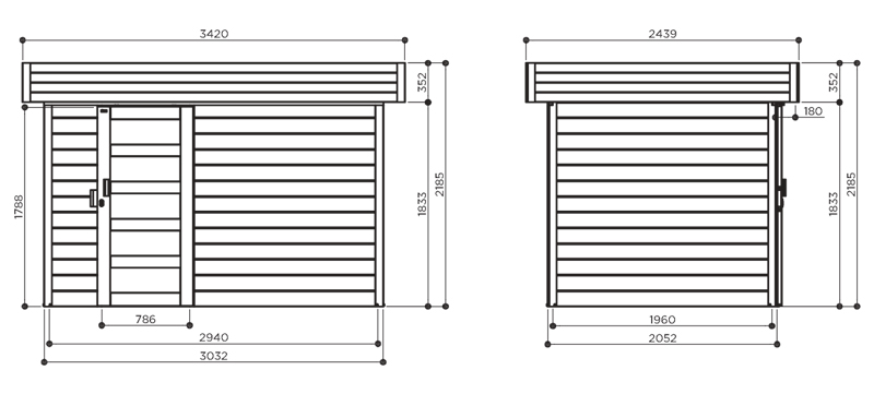 Abri de jardin en bois OSLO | 303 x 205 cm | Bois brut | 28 mm d'épaisseur