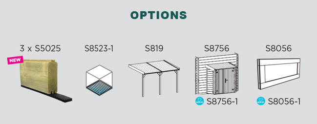 Abri de jardin en bois ARHUS | 333 x 245 + Auvent 332cm | Bois brut ou autoclave | 28 mm d'épaisseur