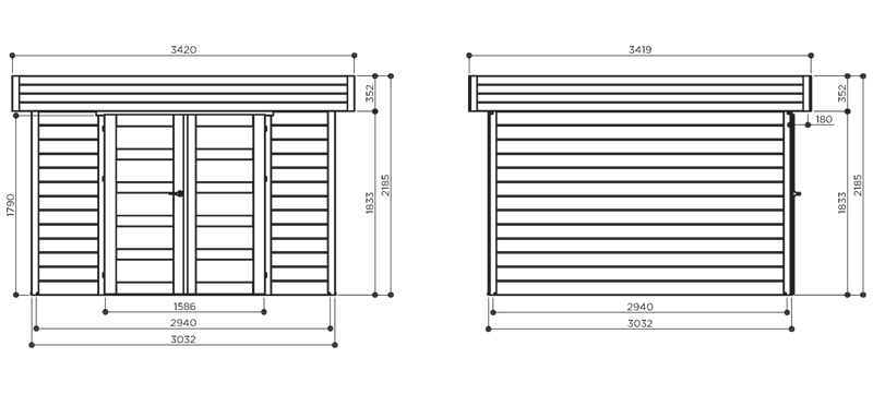 Abri de jardin en bois ODENSE | 303 x 303 cm | Bois brut | 28 mm d'épaisseur