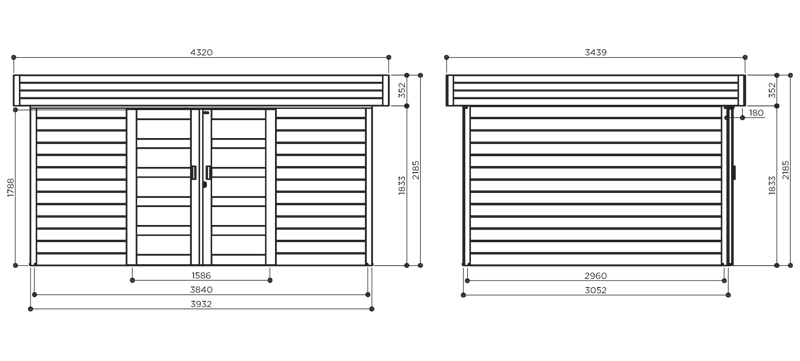 Abri de jardin en bois MALMO | 393 x 305 cm | Bois brut ou autoclave | 28 mm d'épaisseur