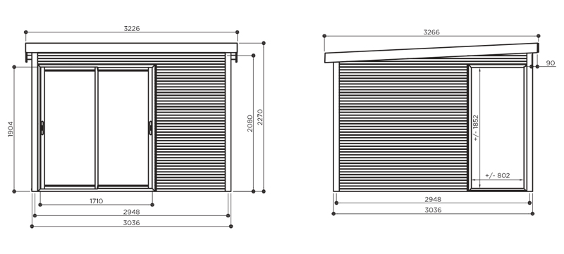 Abri de jardin en bois SEDA | 303 x 303 cm | Bois autoclave | 28 mm d'épaisseur