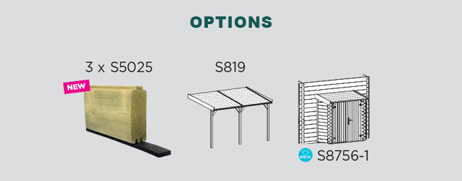 Abri de jardin en bois SAGRES | 303 x 303 cm + Auvent 394 cm | Bois autoclave | 28 mm d'épaisseur
