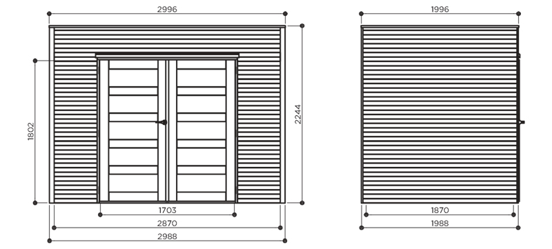 Abri de jardin en bois CAPRI | 298 x 198 cm | Bois autoclave | 19 mm d'épaisseur