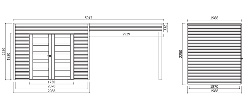 Abri de jardin en bois SALERNO | 298 x 198 cm + Auvent 292 cm  | Bois autoclave | 19 mm d'épaisseur