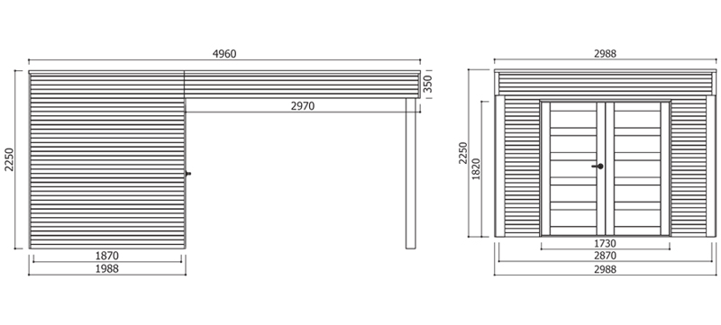 Abri de jardin en bois POTENZA | 298 x 198 cm + Auvent 297 cm  | Bois autoclave | 19 mm d'épaisseur