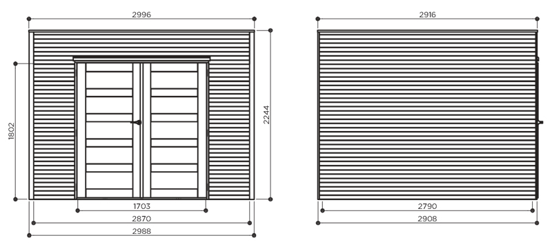 Abri de jardin en bois BARI | 298 x 290 cm | Bois autoclave | 19 mm d'épaisseur