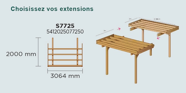 Carport en bois toit plat modulable | 306 x 506 cm + extension possible | Bois autoclave