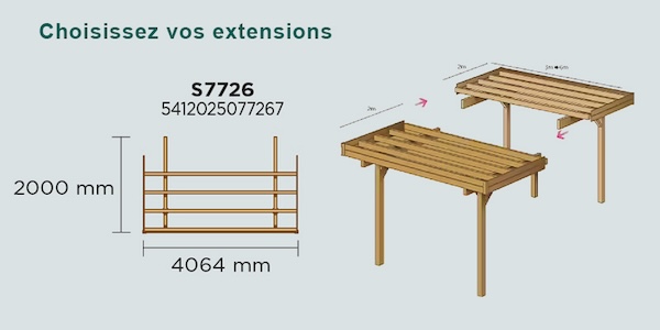 Carport en bois toit plat modulable | 406 x 506 cm + extension possible | Bois autoclave