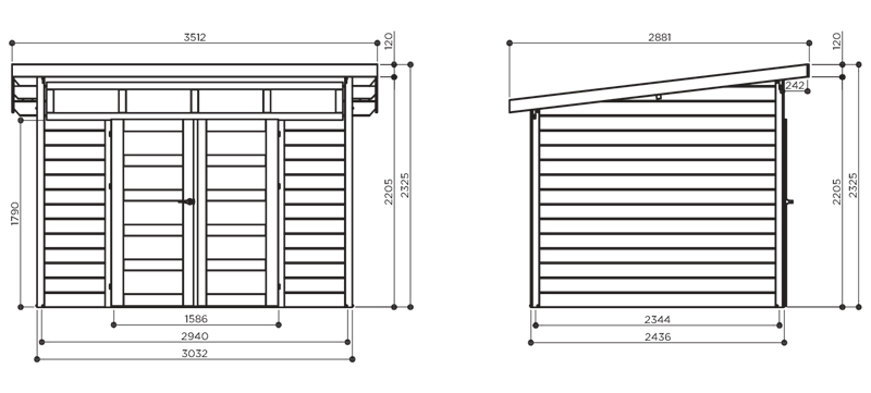 Abri de jardin en bois VERONA | 303 x 243 cm | Bois brut | 28 mm d'épaisseur