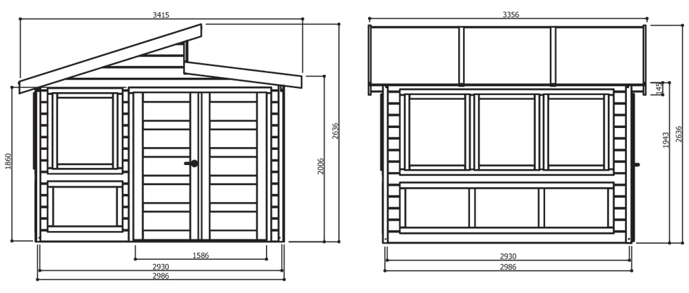 Abri de jardin en bois MERANO | 298 x 298 cm | Bois brut | 28 mm d'épaisseur
