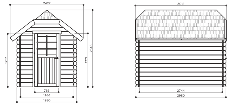 Abri de jardin en bois GALWAY | 198 x 298 cm | Bois brut | 28 mm d'épaisseur