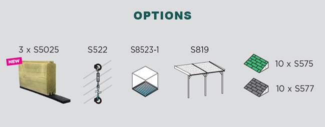 Abri de jardin en bois CORK | 298 x 298 cm + Auvent 265 cm | Bois brut | 28 mm d'épaisseur