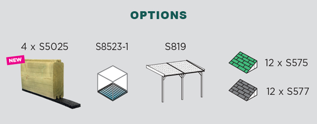 Abri de jardin en bois YORK | 298 x 298 cm + Auvent 364 cm | Bois brut | 28 mm d'épaisseur