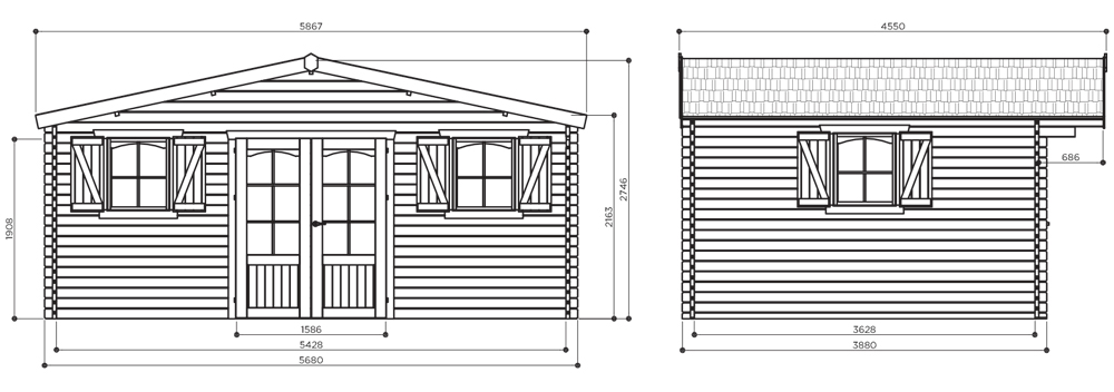 Abri de jardin en bois CEVINS | 568 x 388 cm | Bois autoclave | 40 mm d'épaisseur