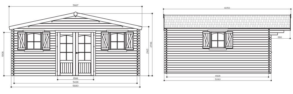 Abri de jardin en bois ROGNAIX | 568 x 508 cm | Bois autoclave | 40 mm d'épaisseur