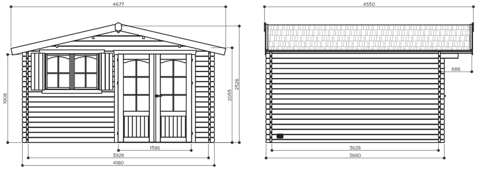 Abri de jardin en bois TIGNES | 418 x 388 cm | Bois brut | 40 mm d'épaisseur