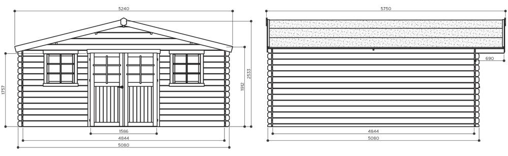 Abri de jardin en bois MONTREUX | 508 x 508 cm | Bois autoclave | 28 mm d'épaisseur