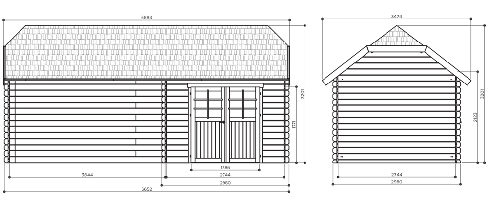 Abri de jardin en bois YORK | 298 x 298 cm + Auvent 364 cm | Bois brut | 28 mm d'épaisseur