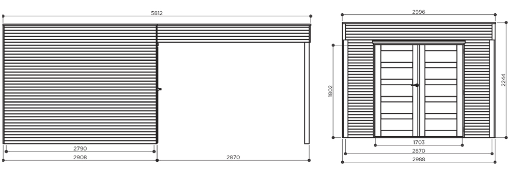 Abri de jardin en bois MATERA | 290 x 298 cm + Auvent 287 cm  | Bois autoclave | 19 mm d'épaisseur