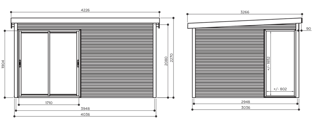 Abri de jardin en bois FARO | 403 x 303 cm | Bois autoclave | 28 mm d'épaisseur