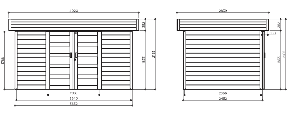 Abri de jardin en bois STOCKHOLM | 363 x 245 cm | Bois brut ou autoclave | 28 mm d'épaisseur