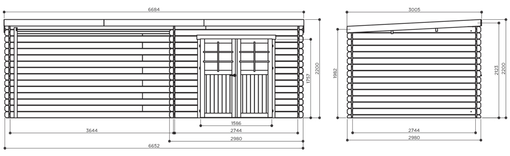 Abri de jardin en bois ROHAN | 298 x 298 + Auvent 364cm | Bois brut ou autoclave | 28 mm d'épaisseur