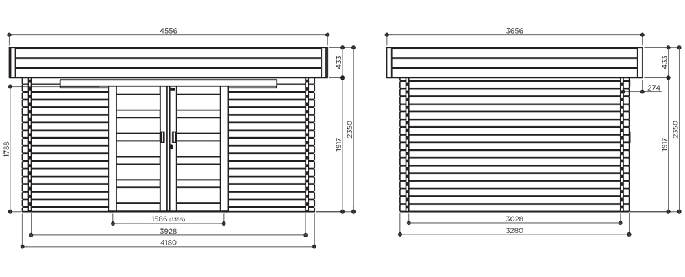 Abri de jardin en bois VIBORG | 418 x 328 cm | Bois brut ou autoclave | 40 mm d'épaisseur