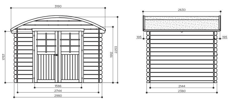 Abri de jardin en bois DAINVILLE 1 | 298 x 238 cm | Bois brut ou autoclave | 28 mm d'épaisseur