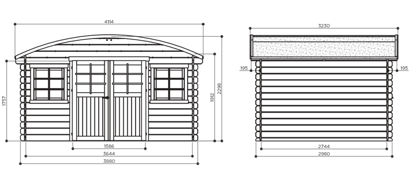 Abri de jardin en bois DAINVILLE 2 | 388 x 298 cm | Bois brut | 28 mm d'épaisseur