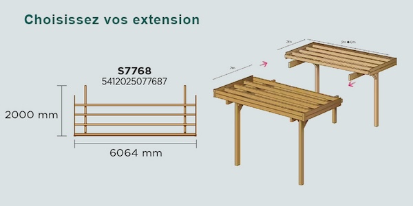 Carport en bois pour camping-car modulable | 606 x 506 cm + extension possible | Bois autoclave