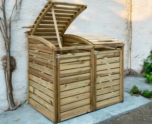 Cache poubelle double en bois traité | 145 x 92 x 120 cm | Bois autoclave